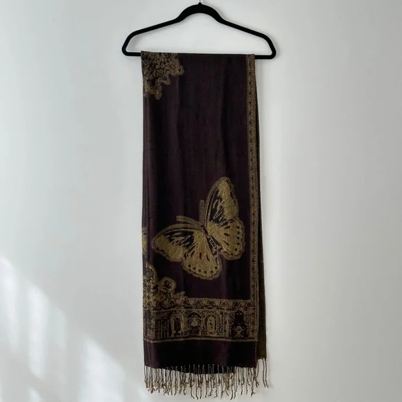 Reversible Butterfly Olive & Brown Scarf - Picture 10 of 16